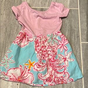 Pink and Blue Flutter Sleeve Sundress with Scoop Neck